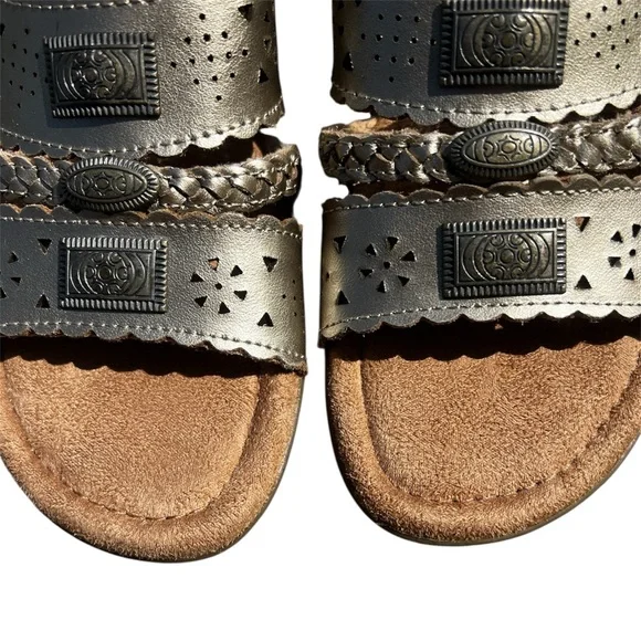 Minnetonka Leather Bronze Cut-Out Slide Sandals NEW 6 - Picture 3 of 8